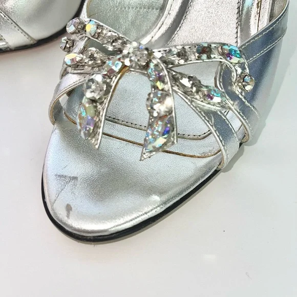 Silver sandals with rhinestones